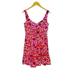 Gianni Bini Vivid Floral Print Tiered Dress Sz 6 Pink Sleeveless Sundress